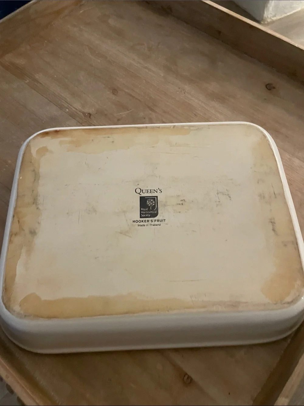 Queens Cream Ceramic Roasting Pan with Peach Motif 9.5x11.5
